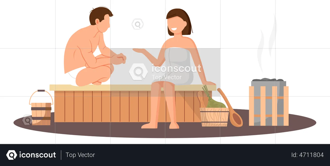 Couple Taking Steam Bath Together  Illustration
