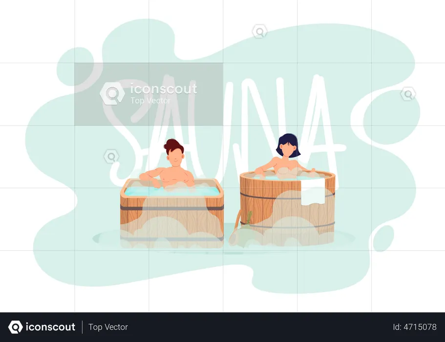 Couple taking steam bath together  Illustration