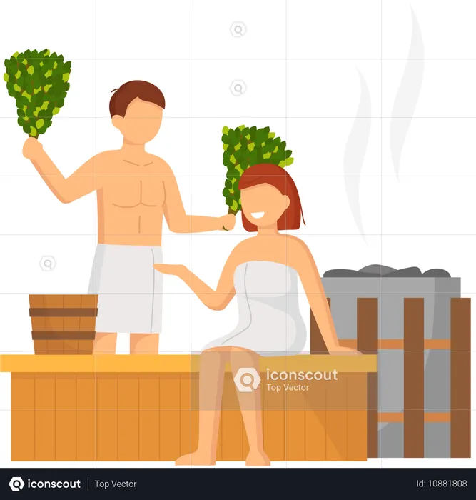 Couple taking steam bath together  Illustration