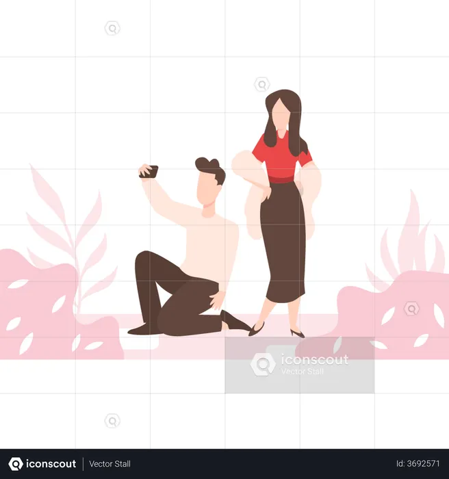 Couple taking their selfies  Illustration