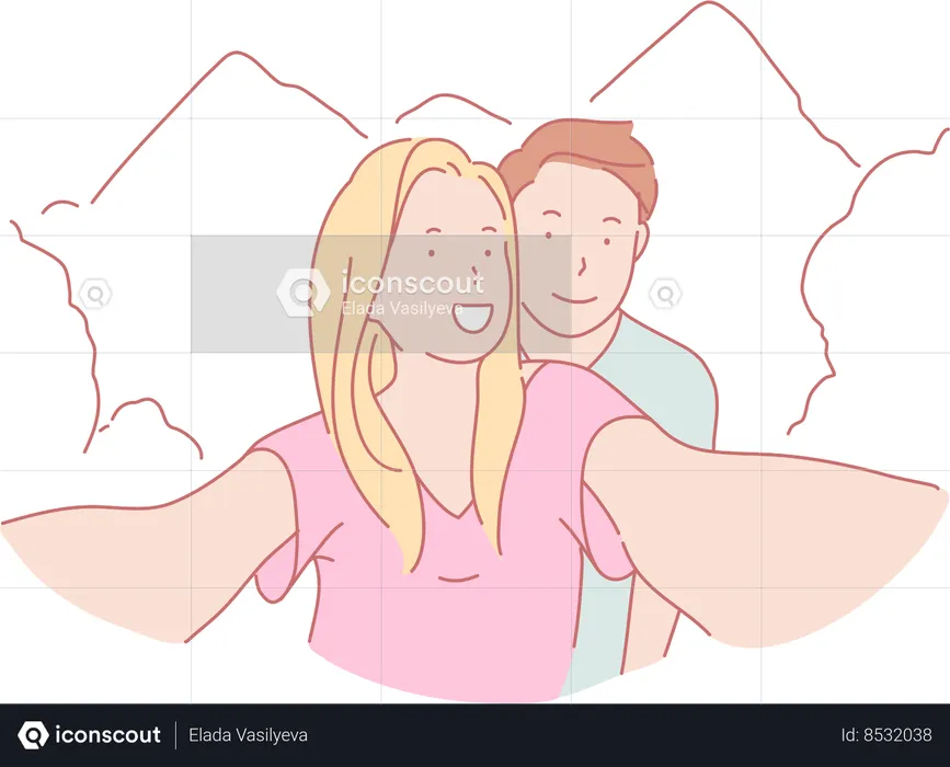 Couple taking travel selfie  Illustration