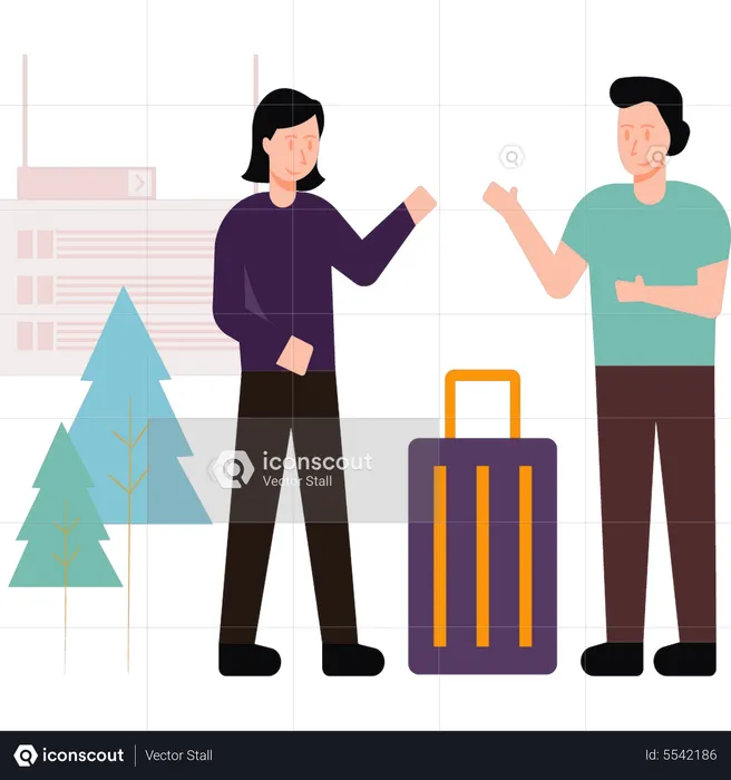 Couple talking at the airport  Illustration