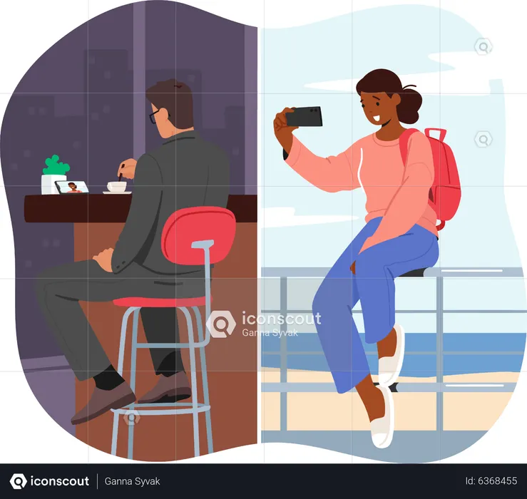 Couple talking online via video call  Illustration