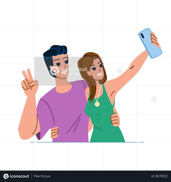 Couple talking selfie on mobile  Illustration