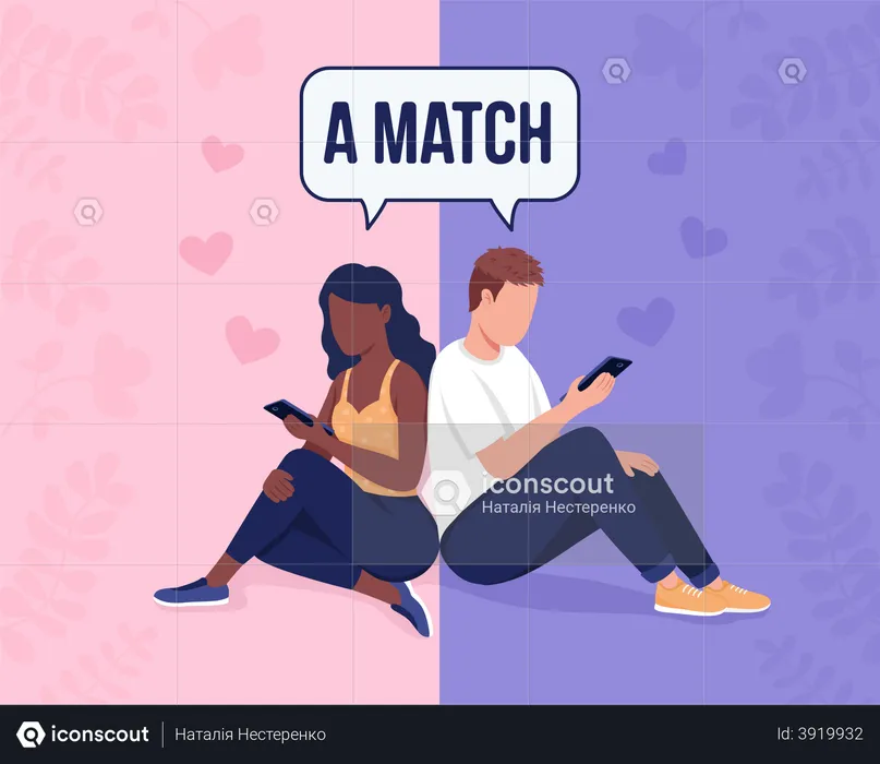 Couple talking to each other on online dating app  Illustration