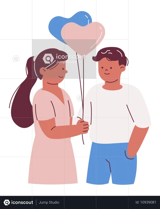 Couple tenant des ballons en forme de cœur  Illustration