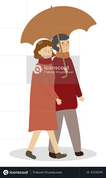 Couple tenant un parapluie  Illustration