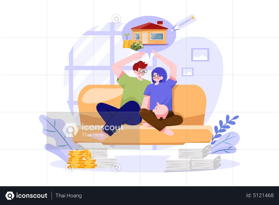 Couple Thinking About New House  Illustration