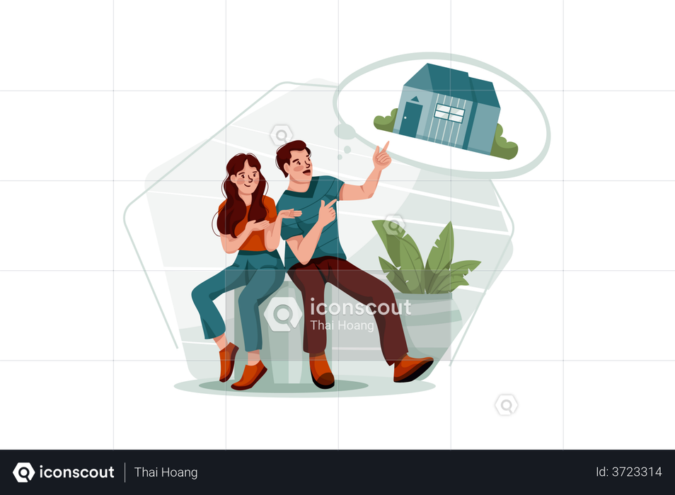 Couple Thinking About Purchasing a House Illustration