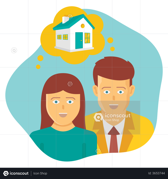 Couple thinking about purchasing house Illustration