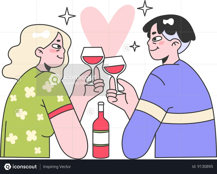 Couple toast wine glass  Illustration