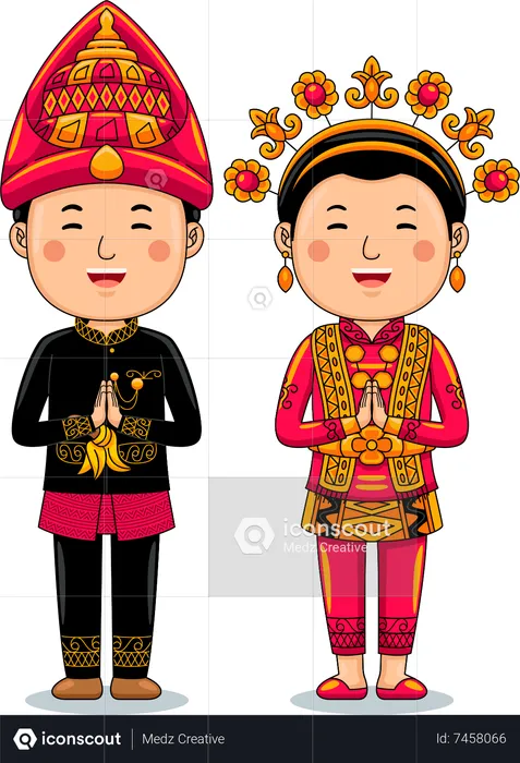 Couple Traditional Cloth greetings welcome to Aceh  Illustration