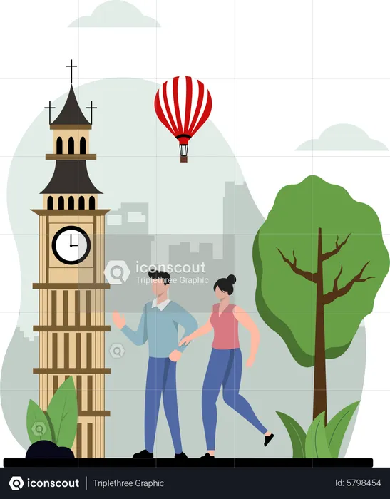 Couple traveling in london  Illustration