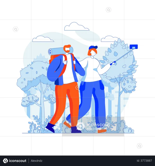Couple travelling and clicking selfie  Illustration