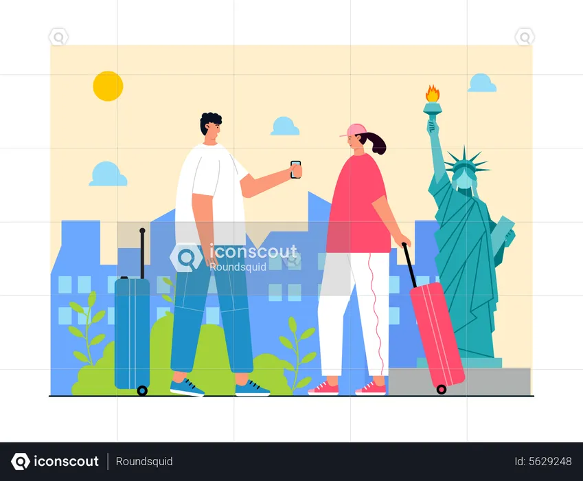 Couple travelling in new york  Illustration