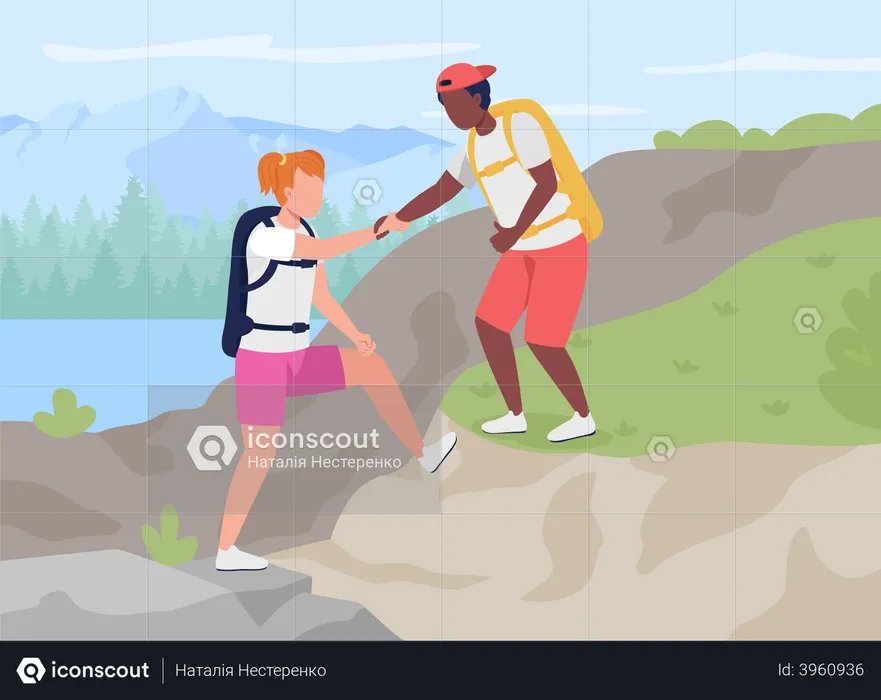 Couple trekking together  Illustration