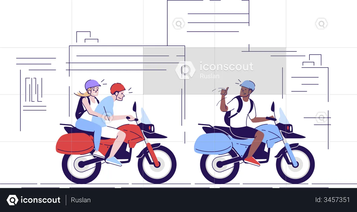 Couple using local transport with guide  Illustration