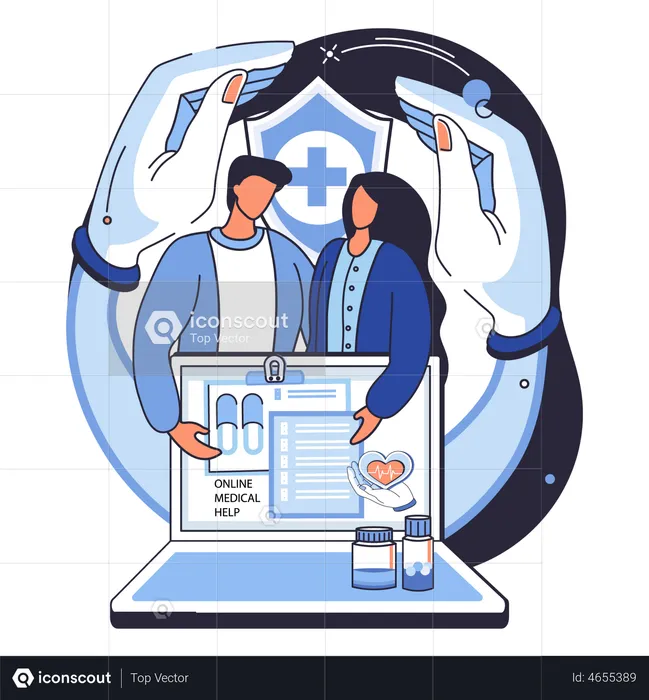 Couple using online medicine healthcare service  Illustration