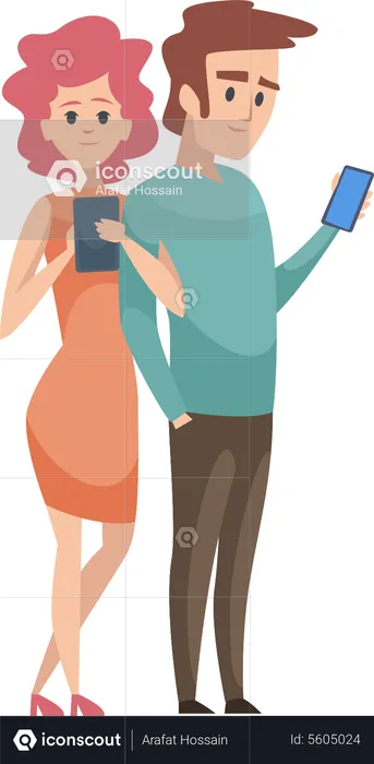 Couple using phone  Illustration