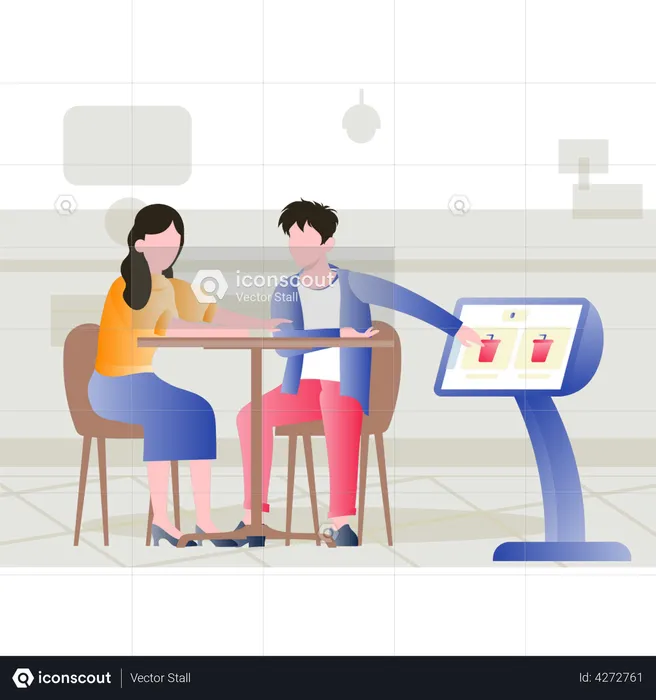 Couple using self ordering device for juice order  Illustration