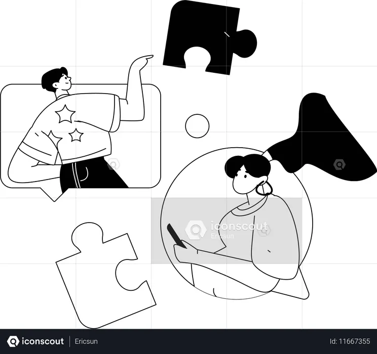 ソーシャルメディアを利用するカップル  イラスト