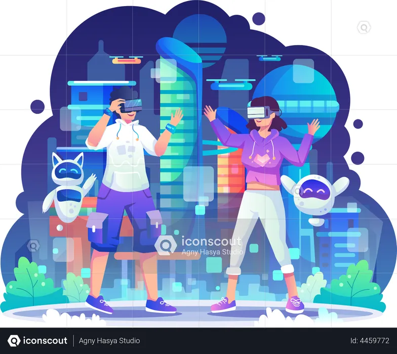 Couple using VR Tech  Illustration