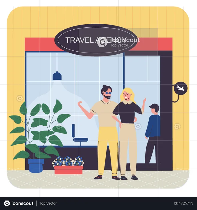 Couple visiting in travel Agency Shop  Illustration