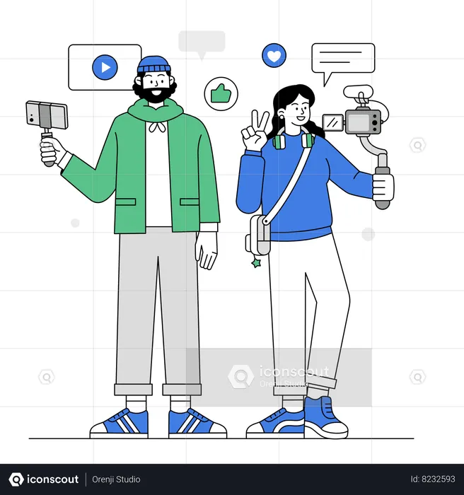 Couple vloggers create a content  Illustration