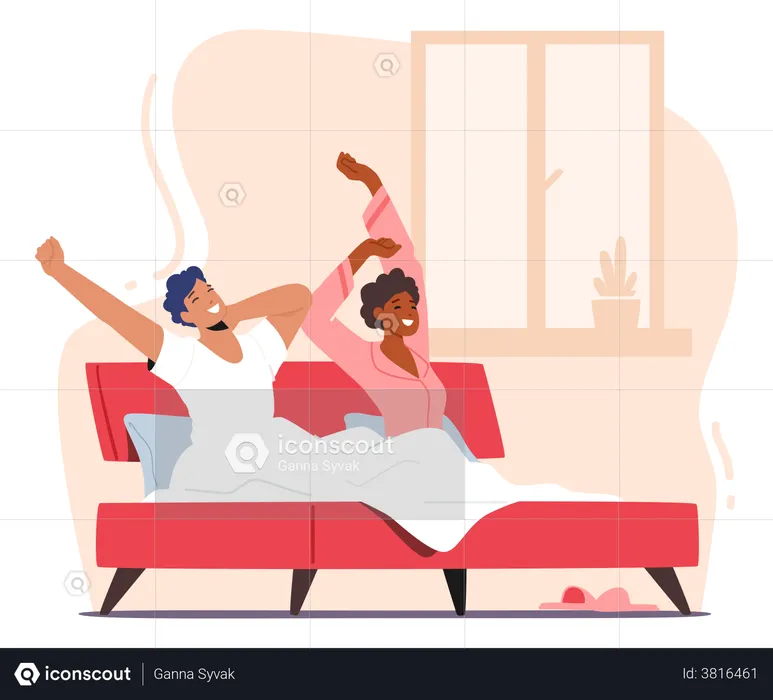 Couple Wake Up At Morning  Illustration