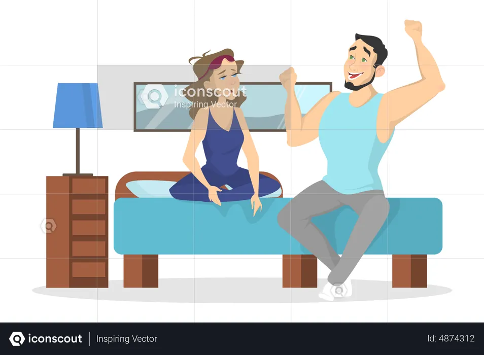 Couple waking up in the morning together  Illustration