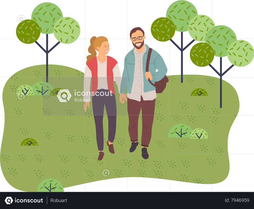 Couple walking in a park  Illustration
