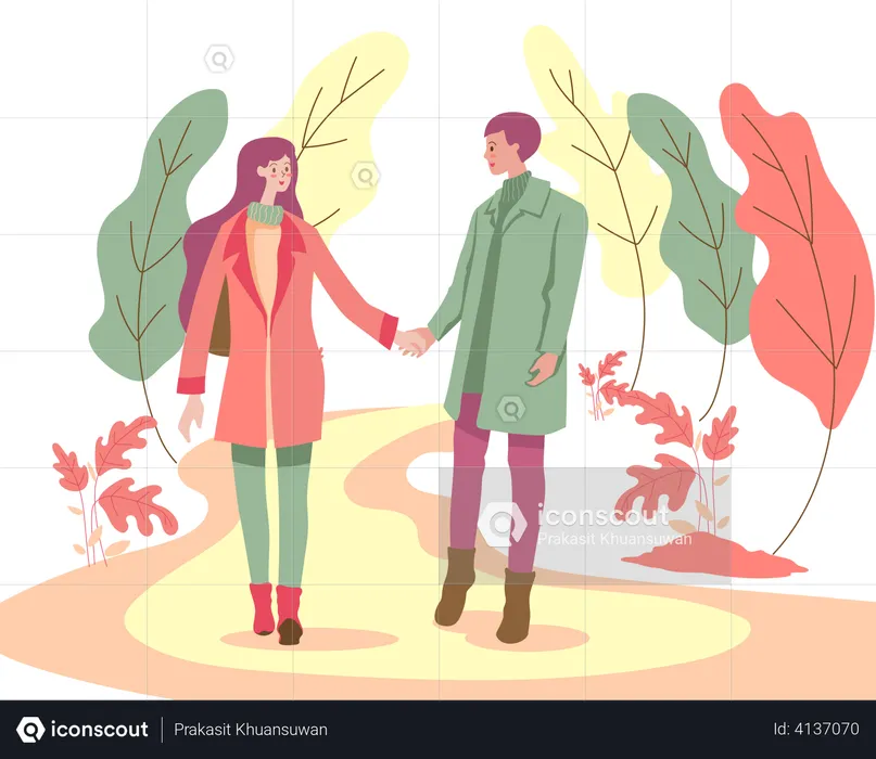 Couple walking in park  Illustration