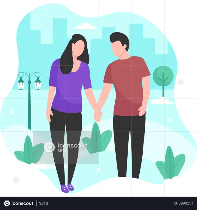 Couple walking in park during valentines  Illustration