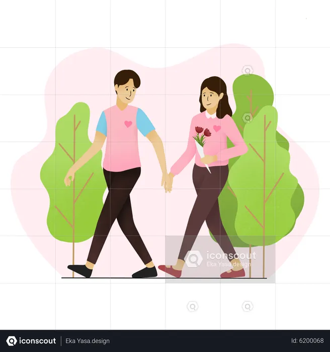 Couple walking in park with hand in hand  Illustration