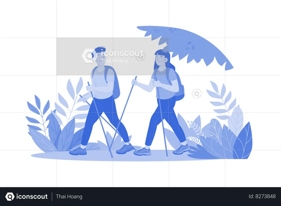 Couple Walking In The Forest  Illustration