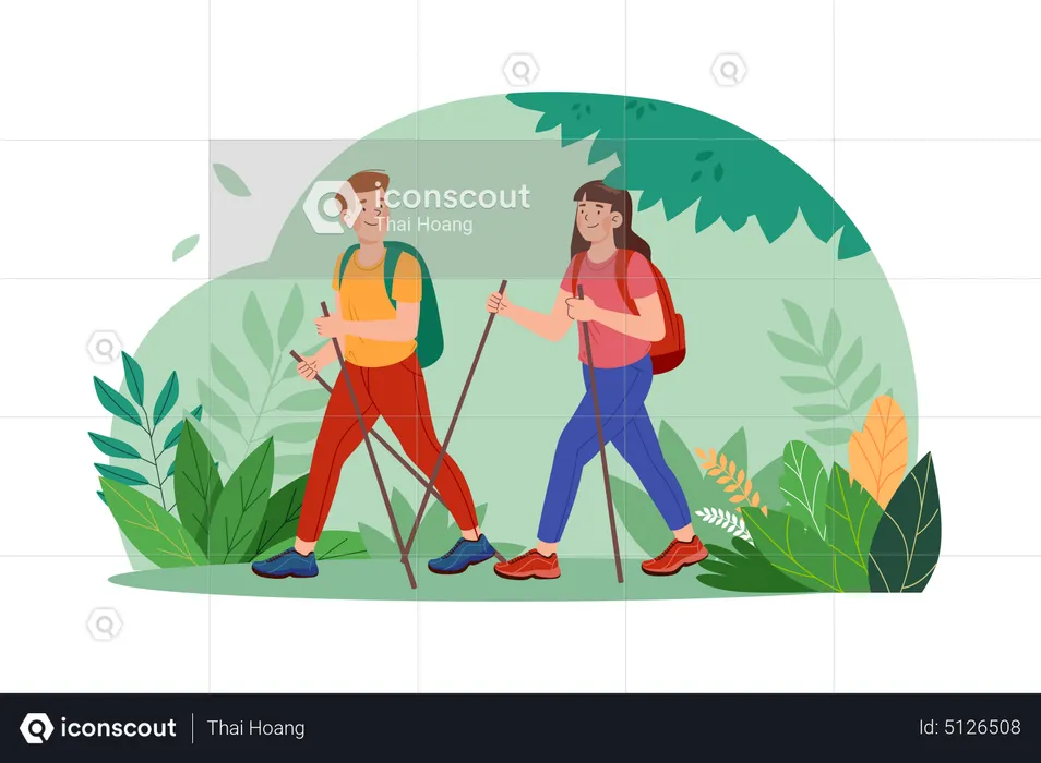 Couple Walking In The Forest  Illustration