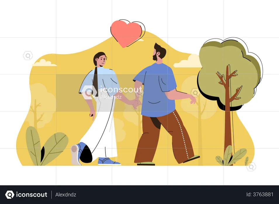 Couple walking in the park holding hands  Illustration