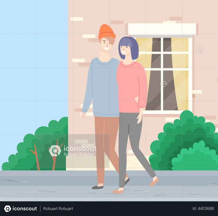 Couple walking together  Illustration