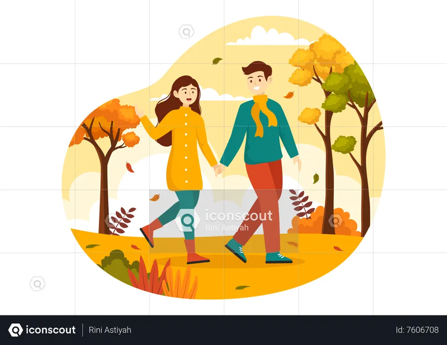 Couple walking together in Autumn park  Illustration