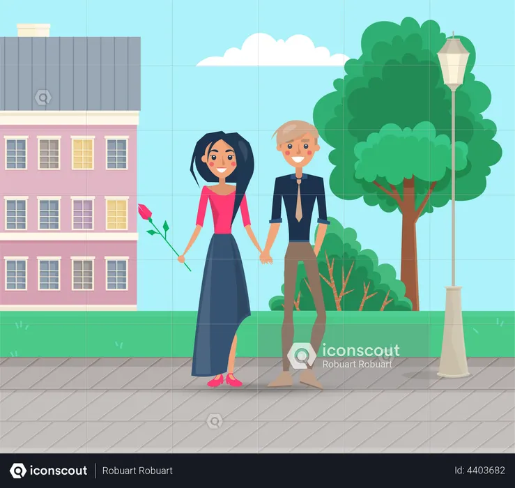 Couple walking together on a date  Illustration