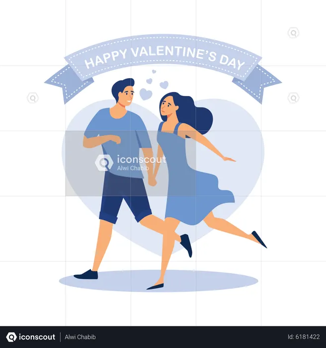 Couple walking together on walkway on valentine's day  Illustration