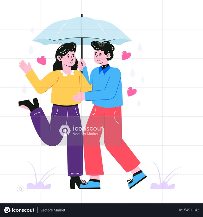 Couple walking together under one umbrella  Illustration