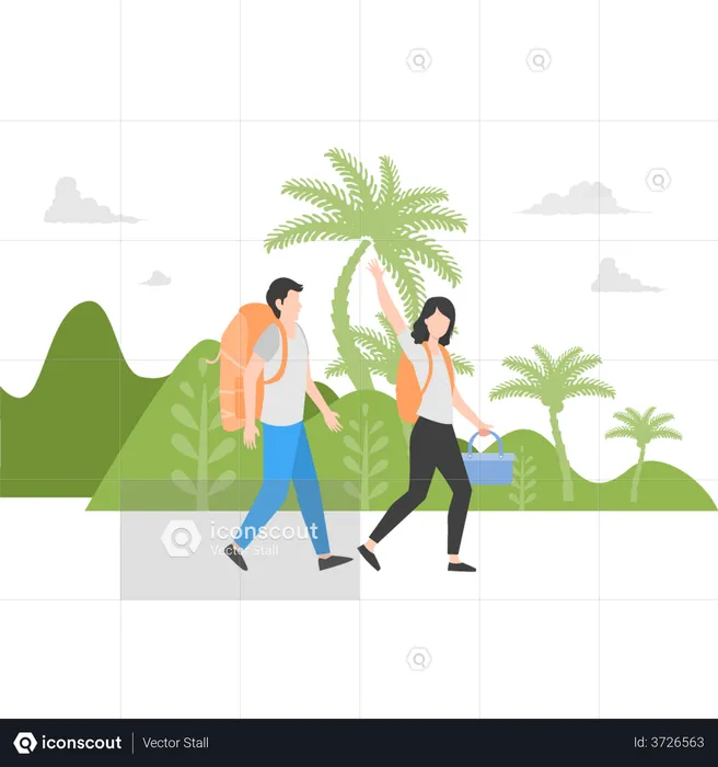 Couple walking towards picnic spot  Illustration