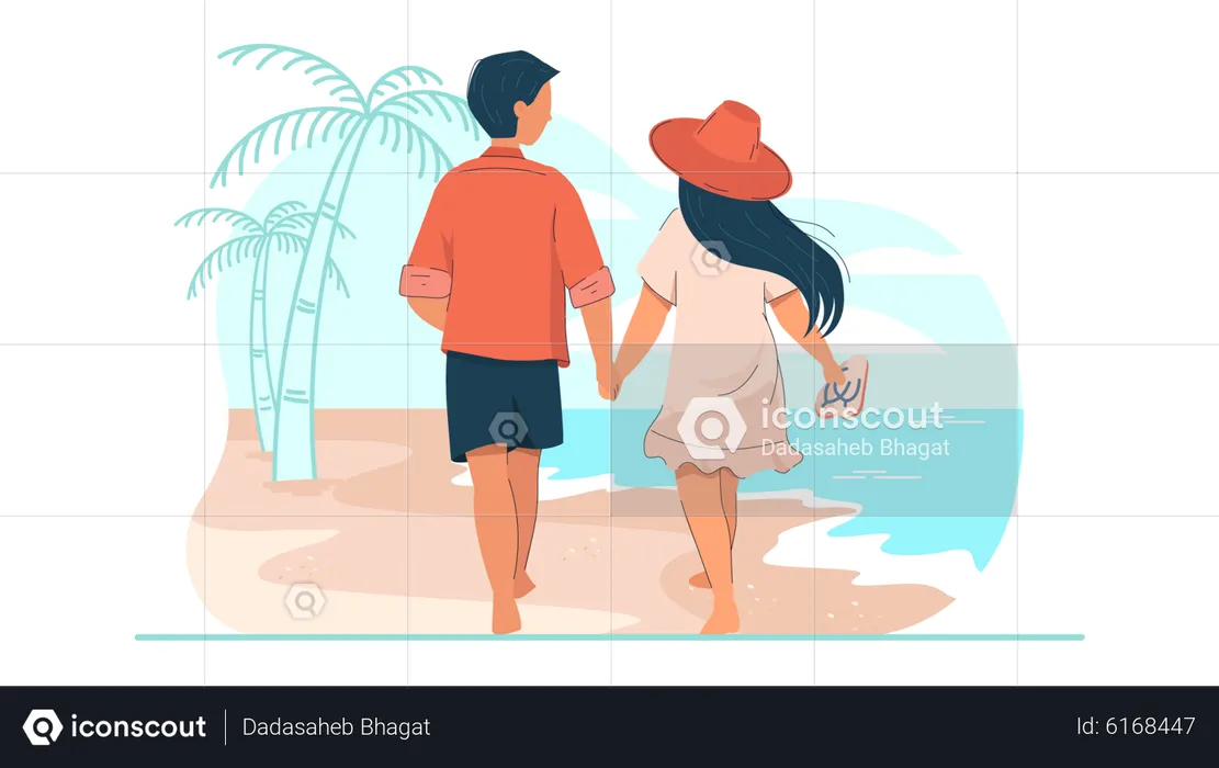 Couple walking while holding hands  Illustration