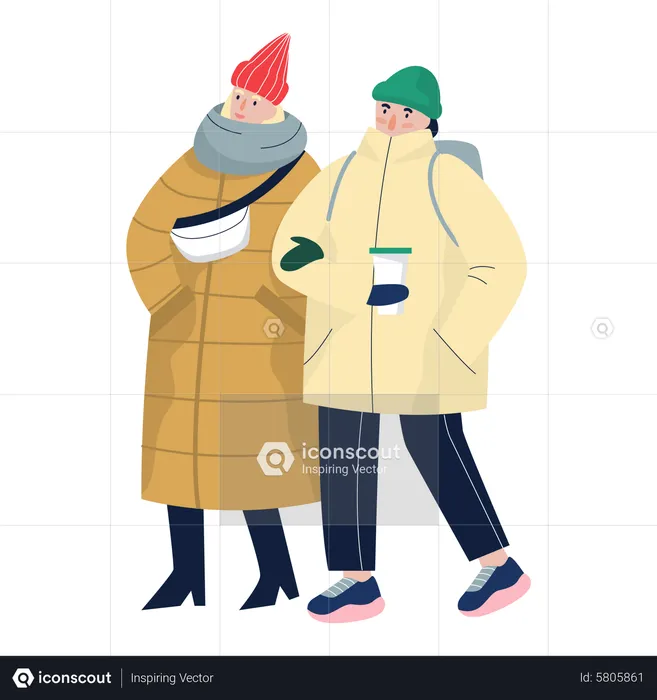 Couple walking while wearing warm clothes  Illustration