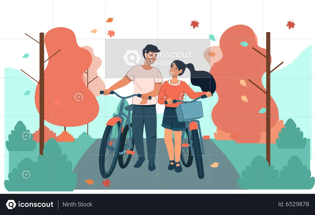 Couple walking with cycle  Illustration