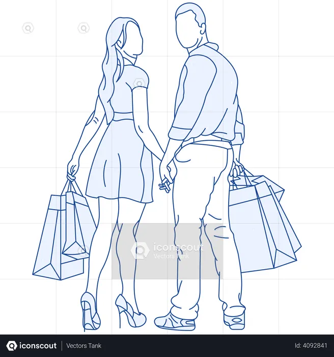 Couple walking with shopping bags  Illustration