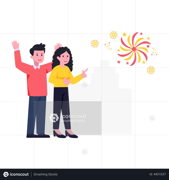 Couple watching fireworks  Illustration