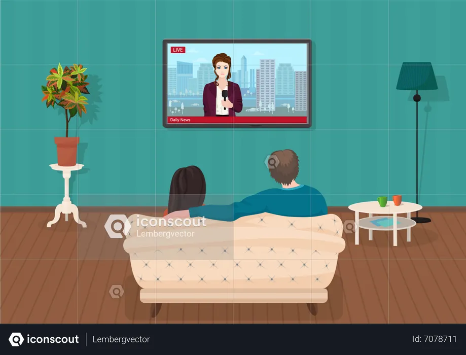 Couple Watching live news  Illustration