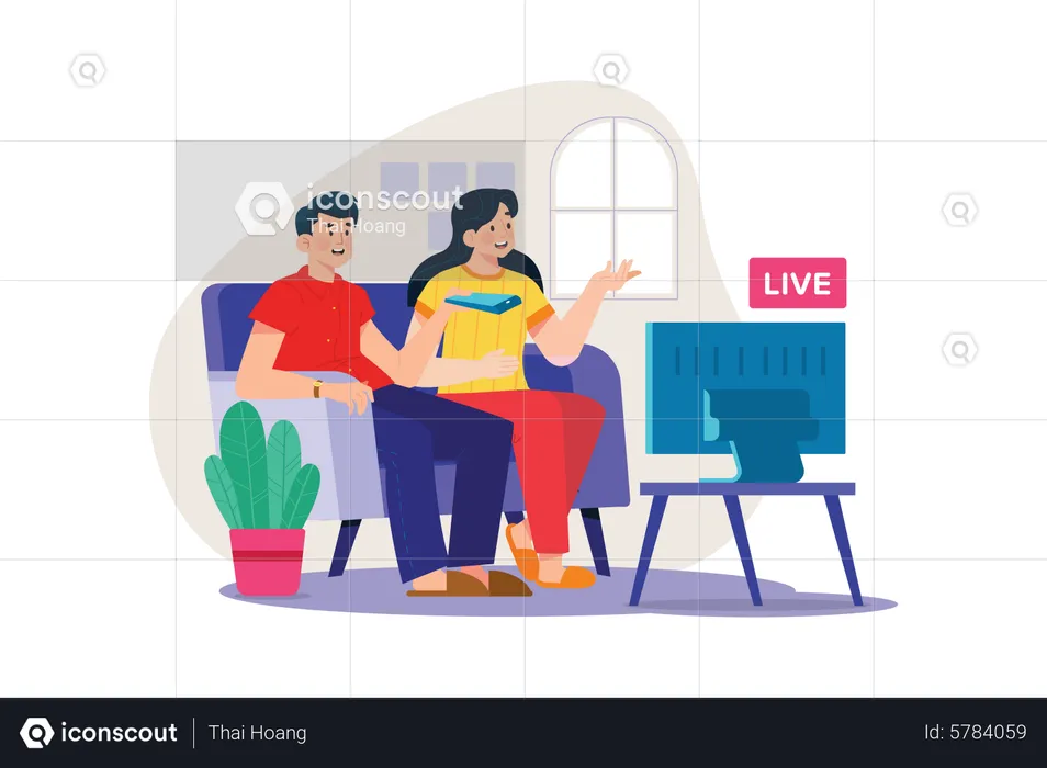 Couple watching live television  Illustration